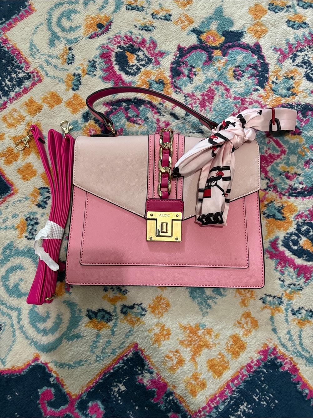 ALDO Pink Two-Tone Top Handle Satchel with Scarf Accent